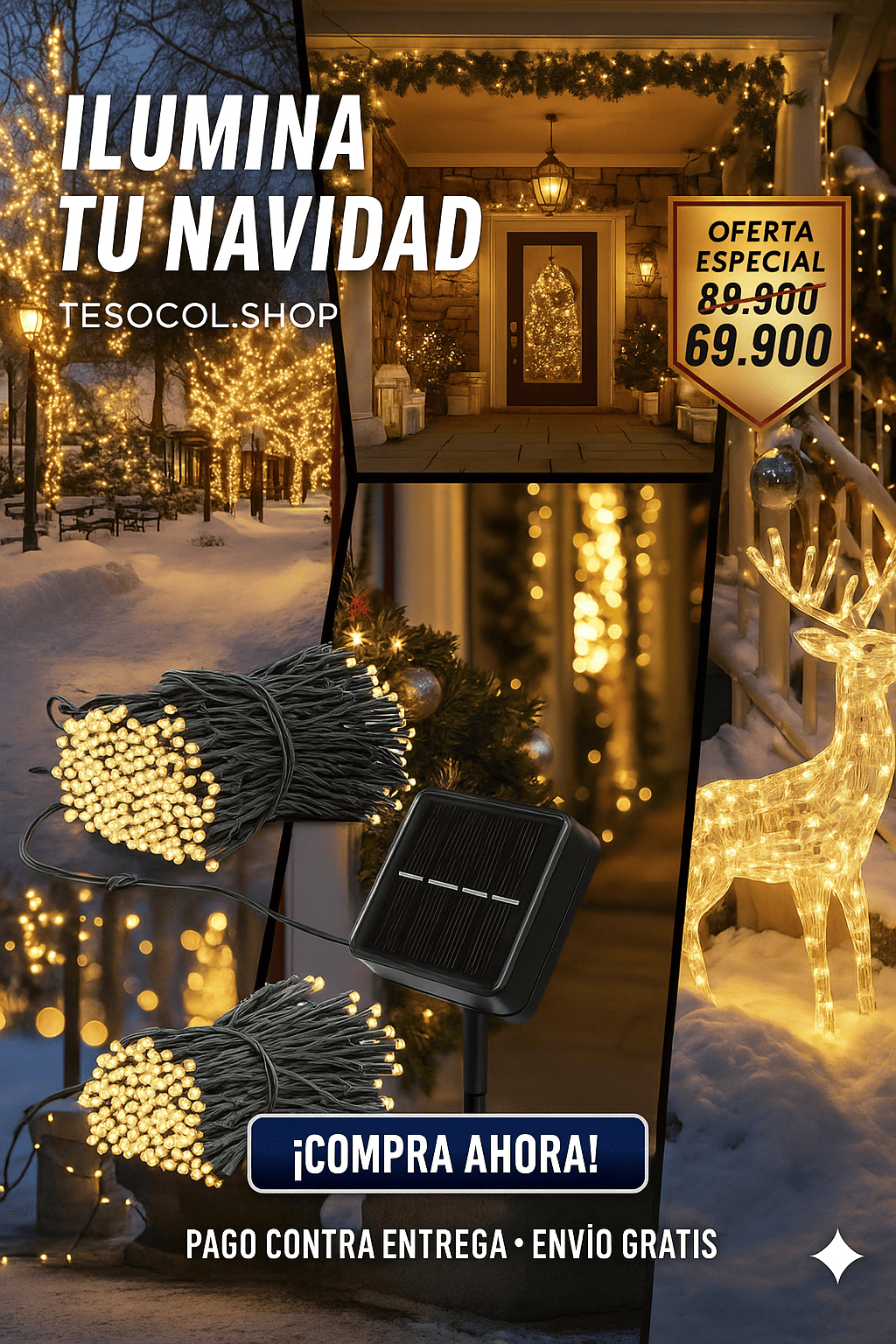 " Luces Solares Navidad 🌟 ¡Decoración Exterior sin Enchufes!"